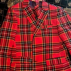 OppoSuits Red and Black Blazer with Pants and Tie sz 42